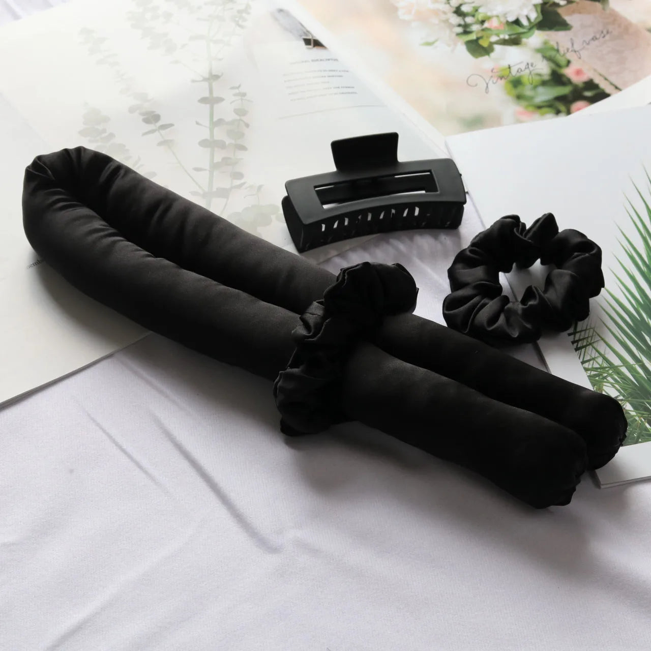 SilkCurl™ Heatless Hair Rollers Set – Gentle Curling with Clips, Scrunchy & Ribbon