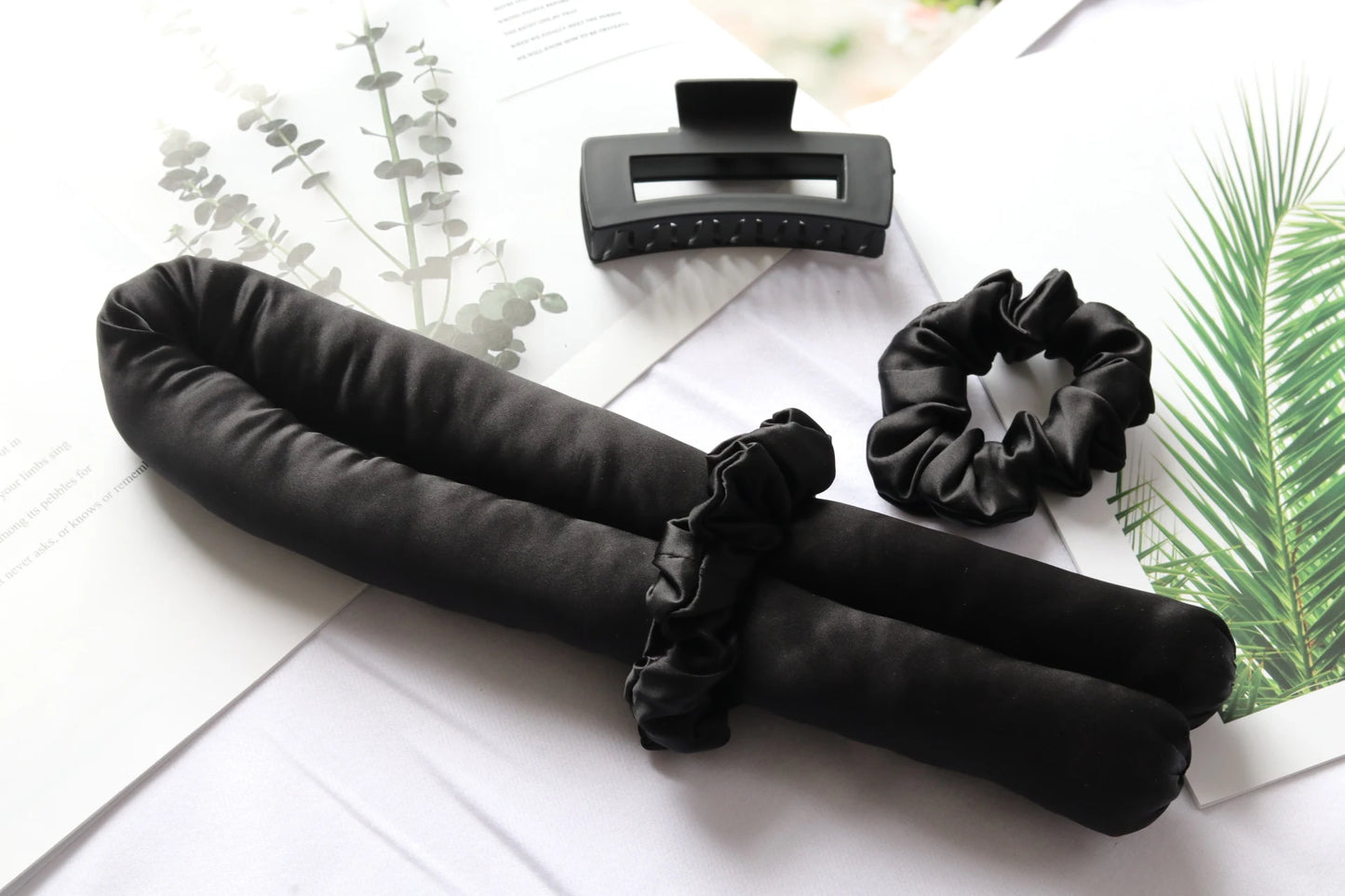 SilkCurl™ Heatless Hair Rollers Set – Gentle Curling with Clips, Scrunchy & Ribbon