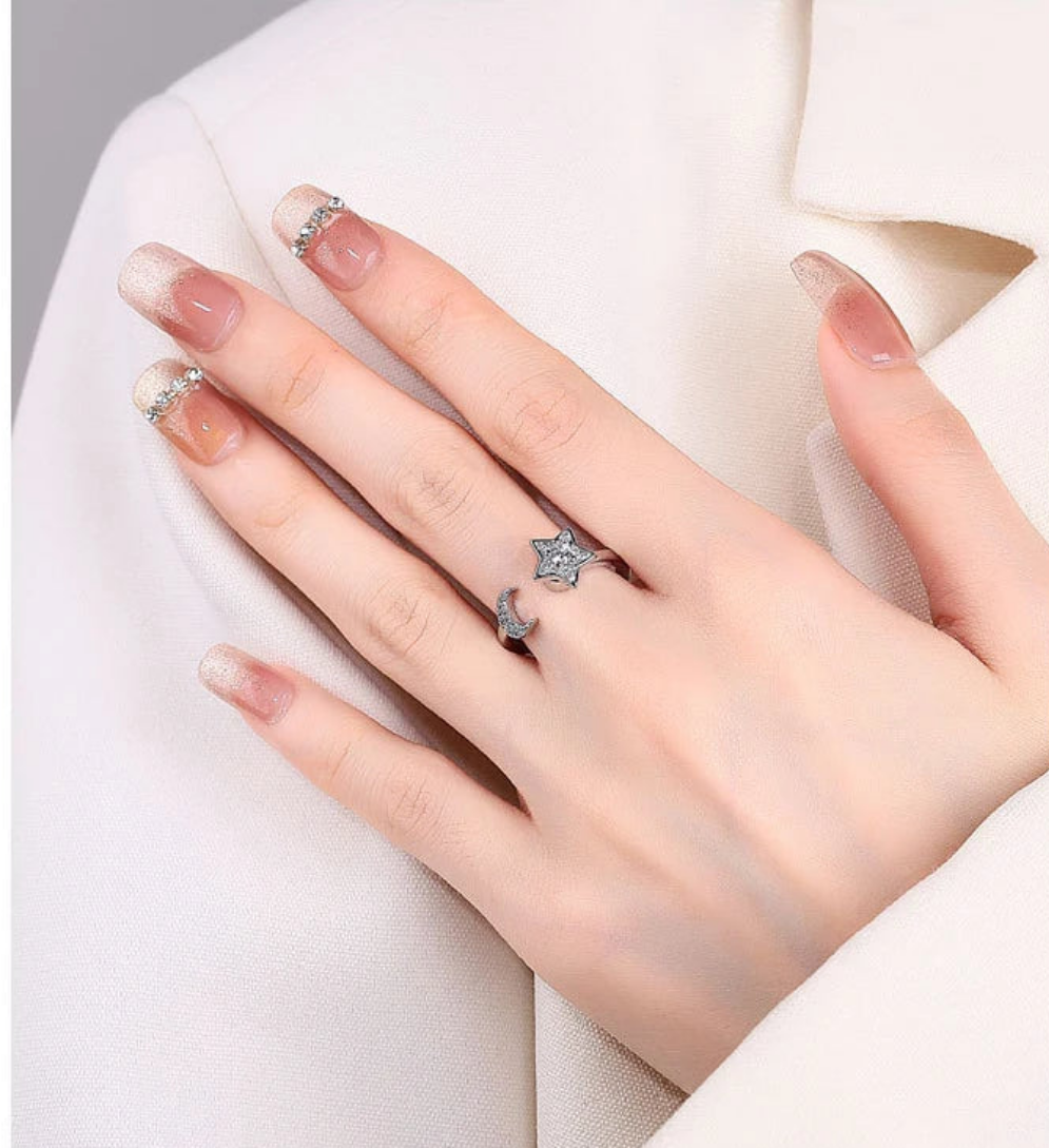 Cosmic Glow - Silver Fidget Ring for Stress Relief