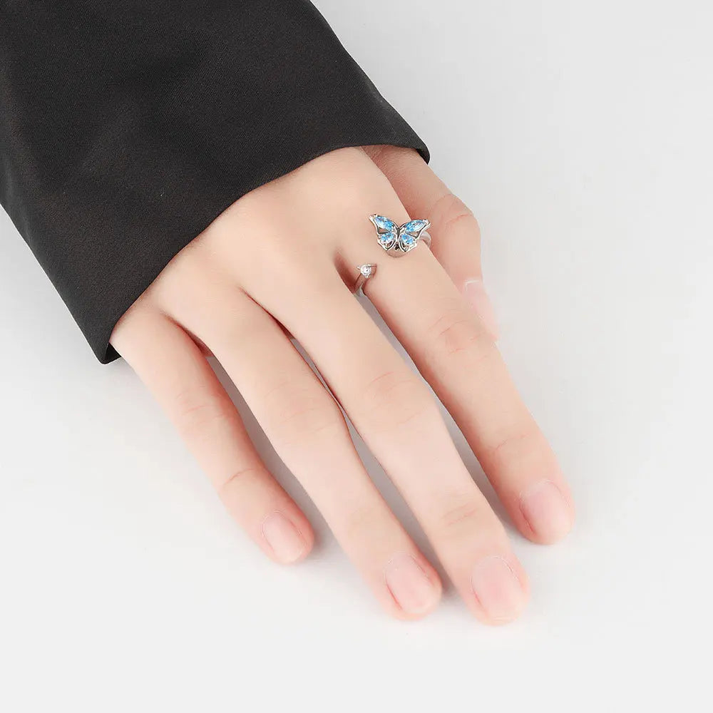 Wings of Transformation - Fidger Spinner Ring – Sterling Silver Elegance - Blue & Gold Edition