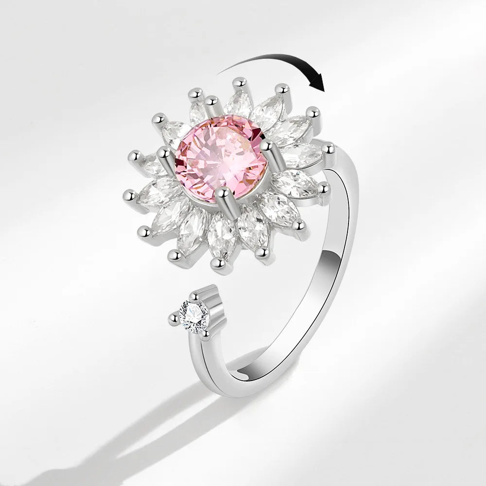 Mystic Blossom- 925 Silver ADHD Ring – Elegant & Functional - Silver & Pink