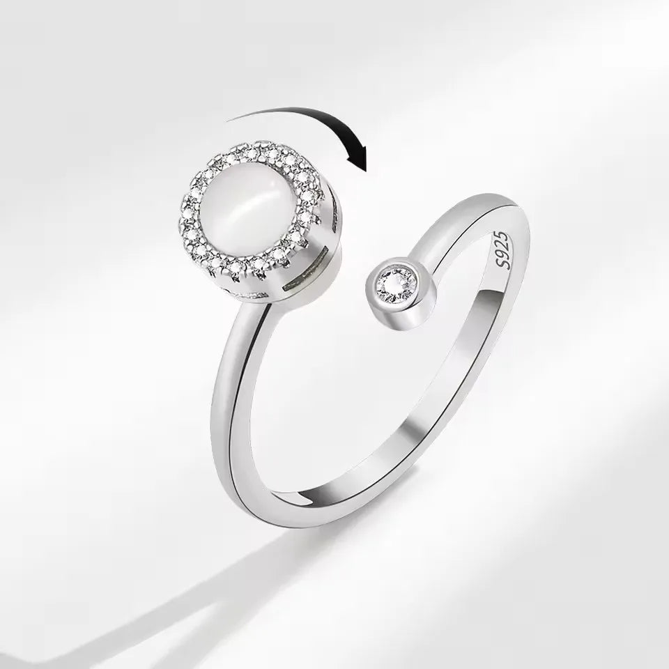 Harvest Moon - Silver ADHD Anxiety Ring with Zircon Detail