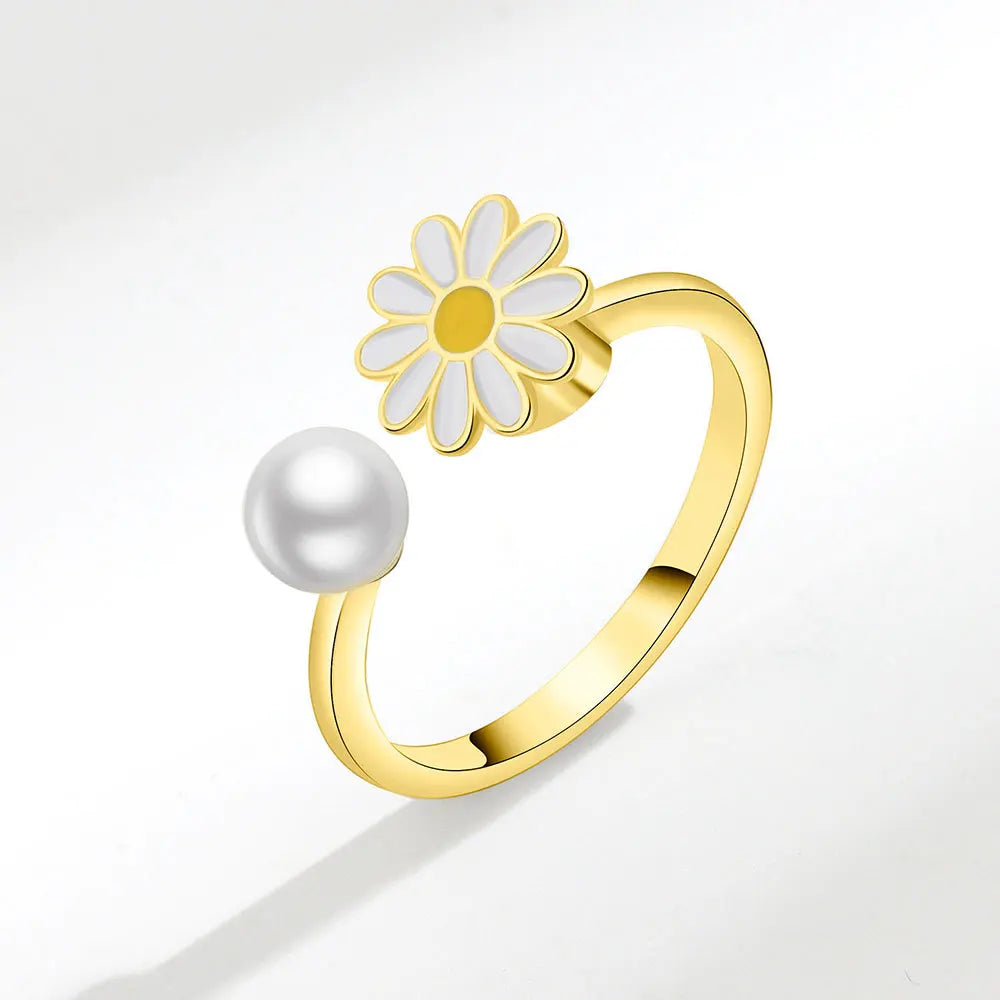 Eternal Daisy - 925 Silver Rotatable Ring – Focus in Style - White & Gold Edition