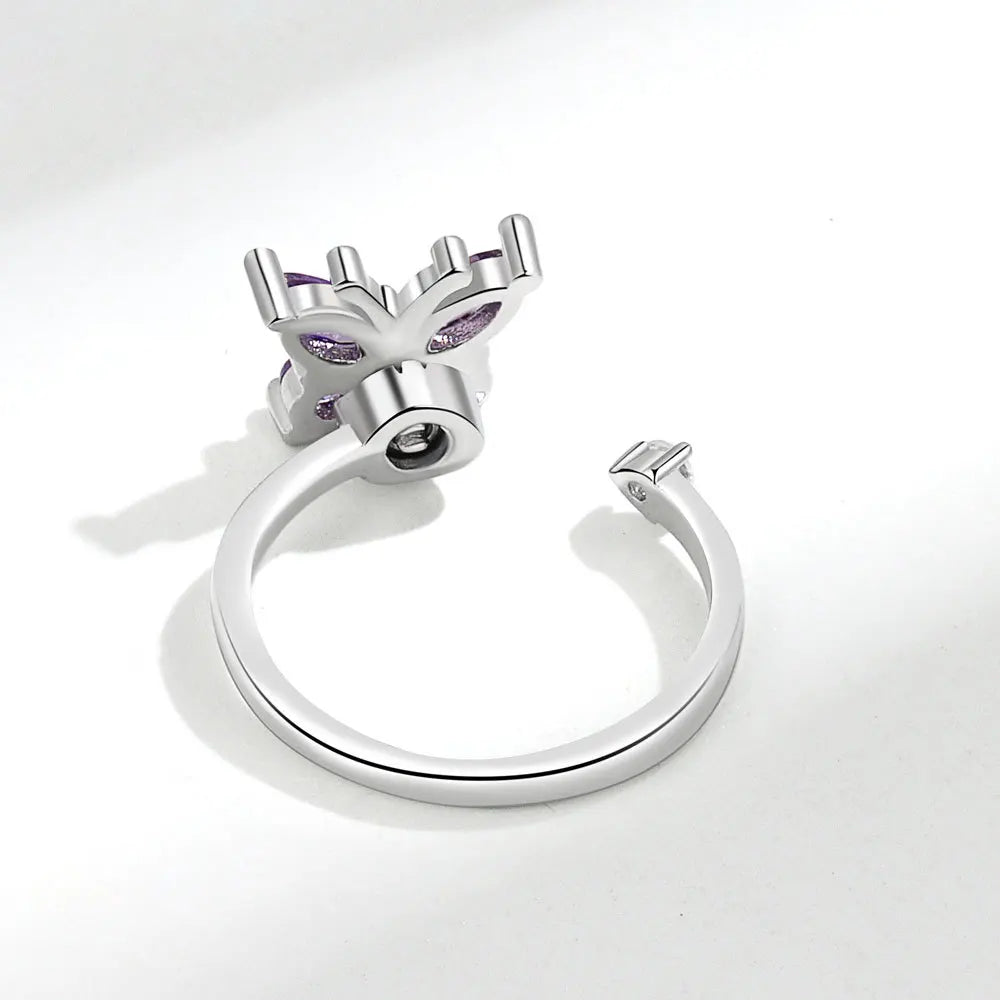 Wings of Transformation - Chic Rotating ADHD Ring for Women in 925 Silver - Purple & Silver Edition