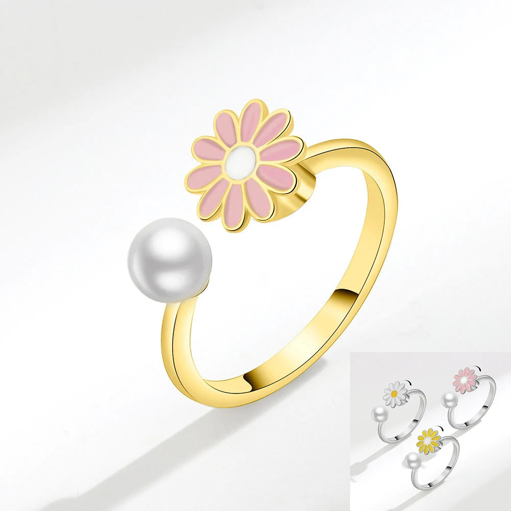 Eternal Daisy - Stylish Fidget Ring – Rotate to Relax - Pink & Gold Edition