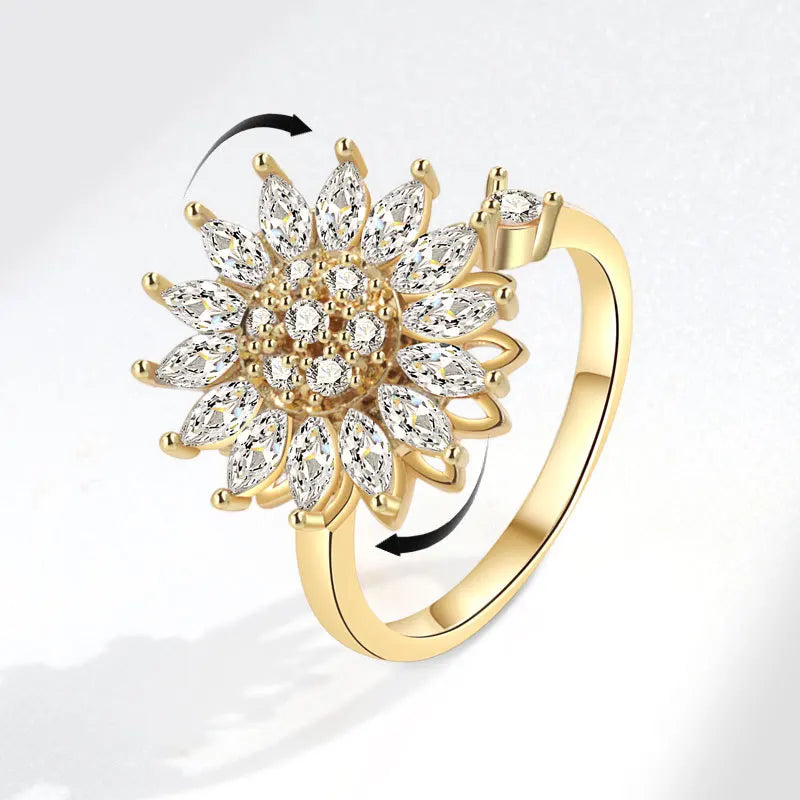 Goddess Bloom - Empowering Spinner Ring – Ideal for Anxiety Relief - Gold Edition