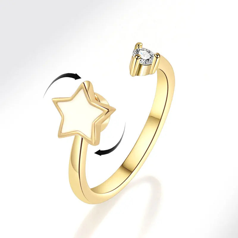 Midnight Dream - Focus Ring in 925 Silver with Zircon Sparkle - Gold Edition
