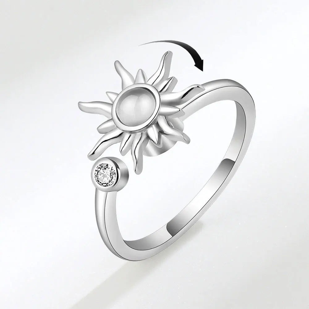 Silver Sun Halo - Fidget Ring with Rotating Band – Elegant Style