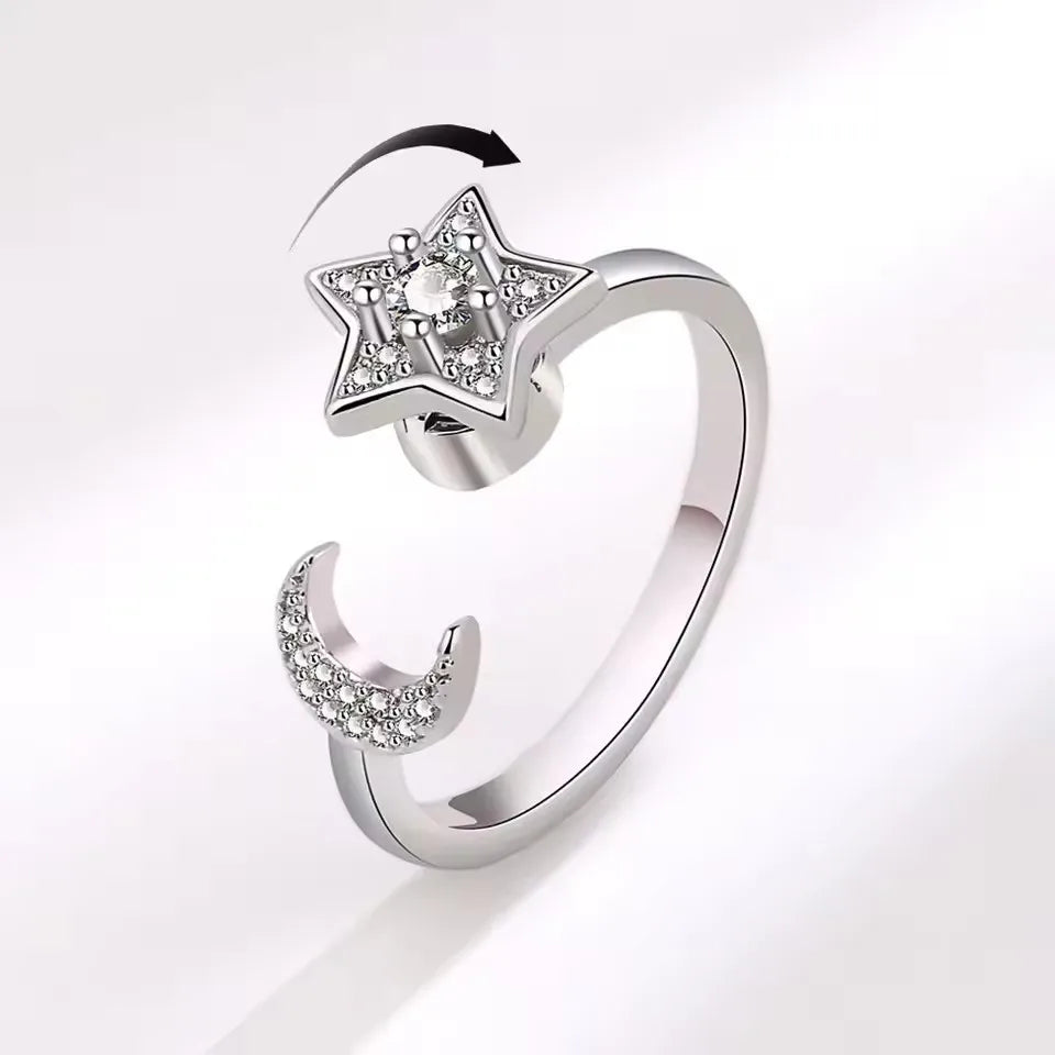 Cosmic Glow - Silver Fidget Ring for Stress Relief