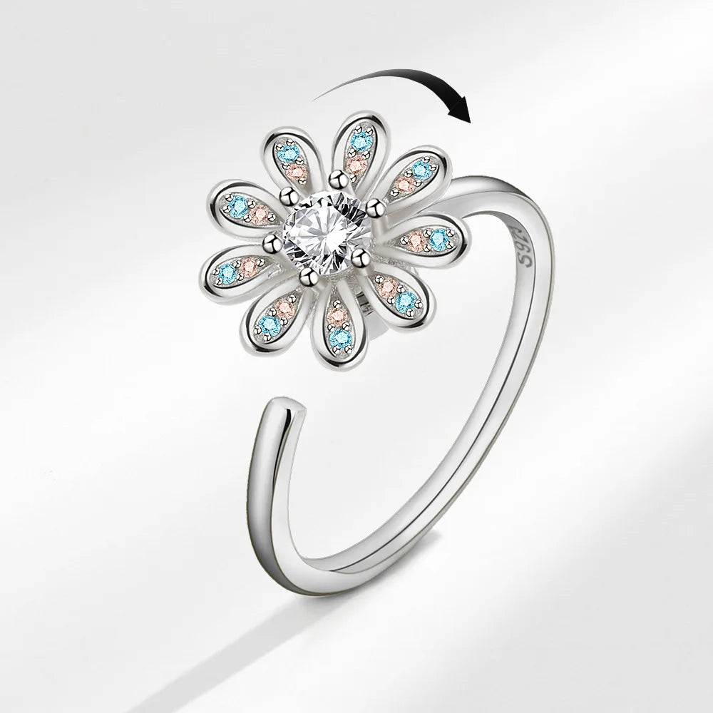 Moonlit Flora - ADHD Fidget Ring – Elegant Spinner - Silver Edition
