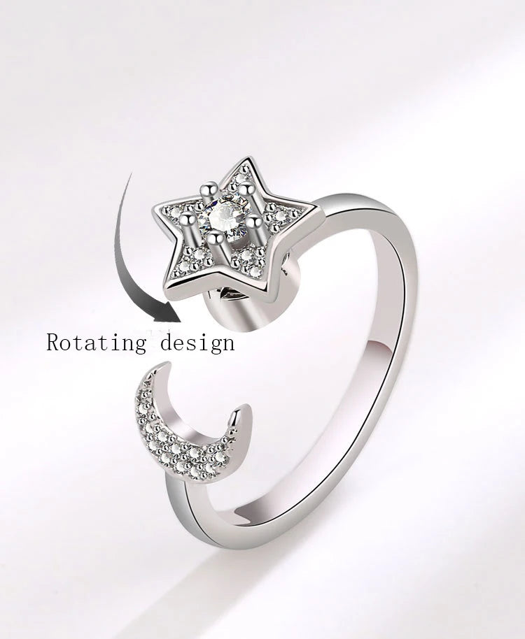 Cosmic Glow - Silver Fidget Ring for Stress Relief