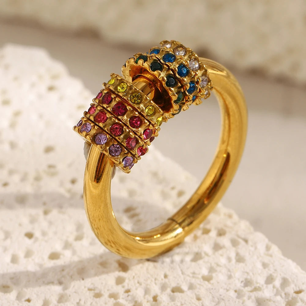 gold fidget ring bead roll band anxiety relief jewelry spinner ring for focus