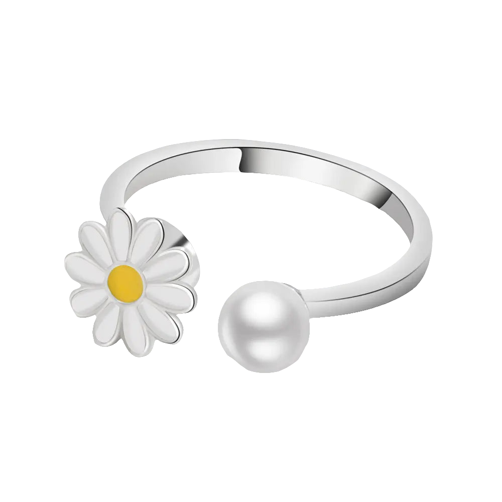 Eternal Daisy - Simple & Elegant Spinner Ring for ADHD - White & Silver Edition