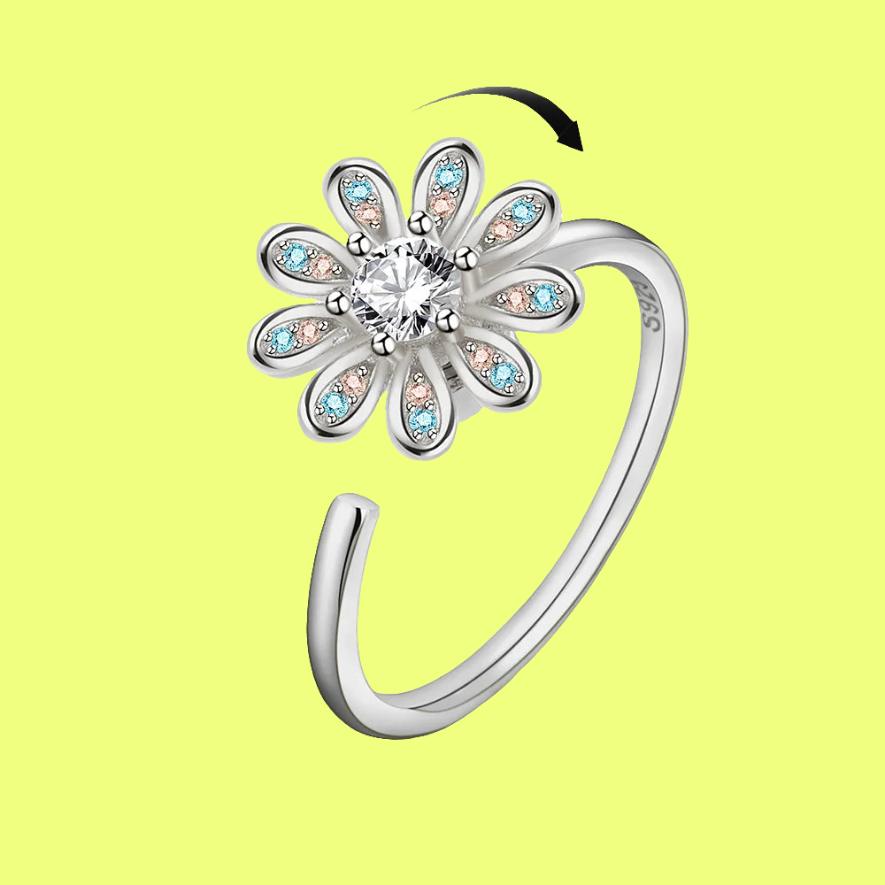 Moonlit Flora - ADHD Fidget Ring – Elegant Spinner - Silver Edition