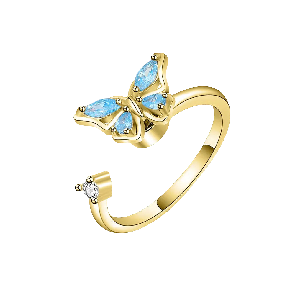 Wings of Transformation - Fidger Spinner Ring – Sterling Silver Elegance - Blue & Gold Edition