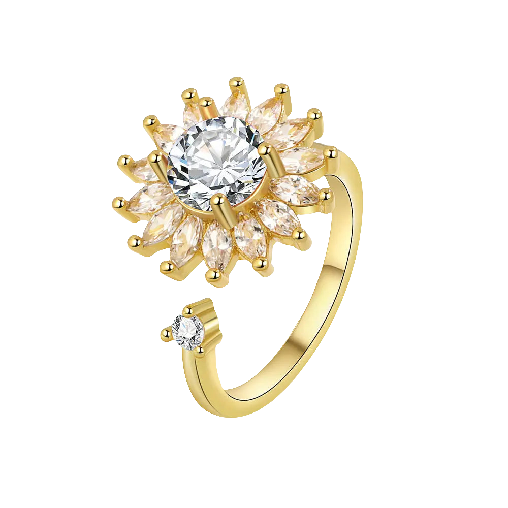 Mystic Blossom - Therapeutic Silver Spinner Ring for Women - White & Gold Edition
