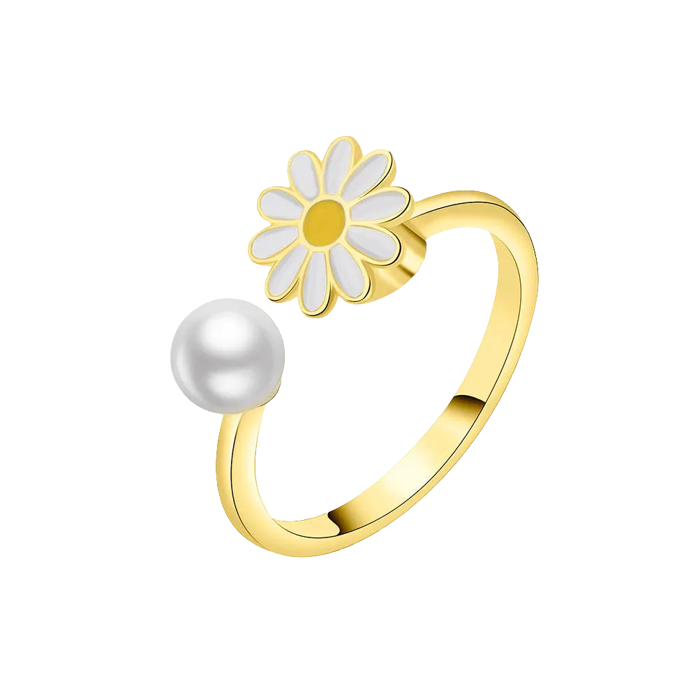 silver fidget ring core spin daisy flower anxiety relief jewelry spinner ring for focus