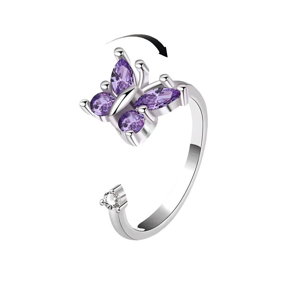 Wings of Transformation - Chic Rotating ADHD Ring for Women in 925 Silver - Purple & Silver Edition
