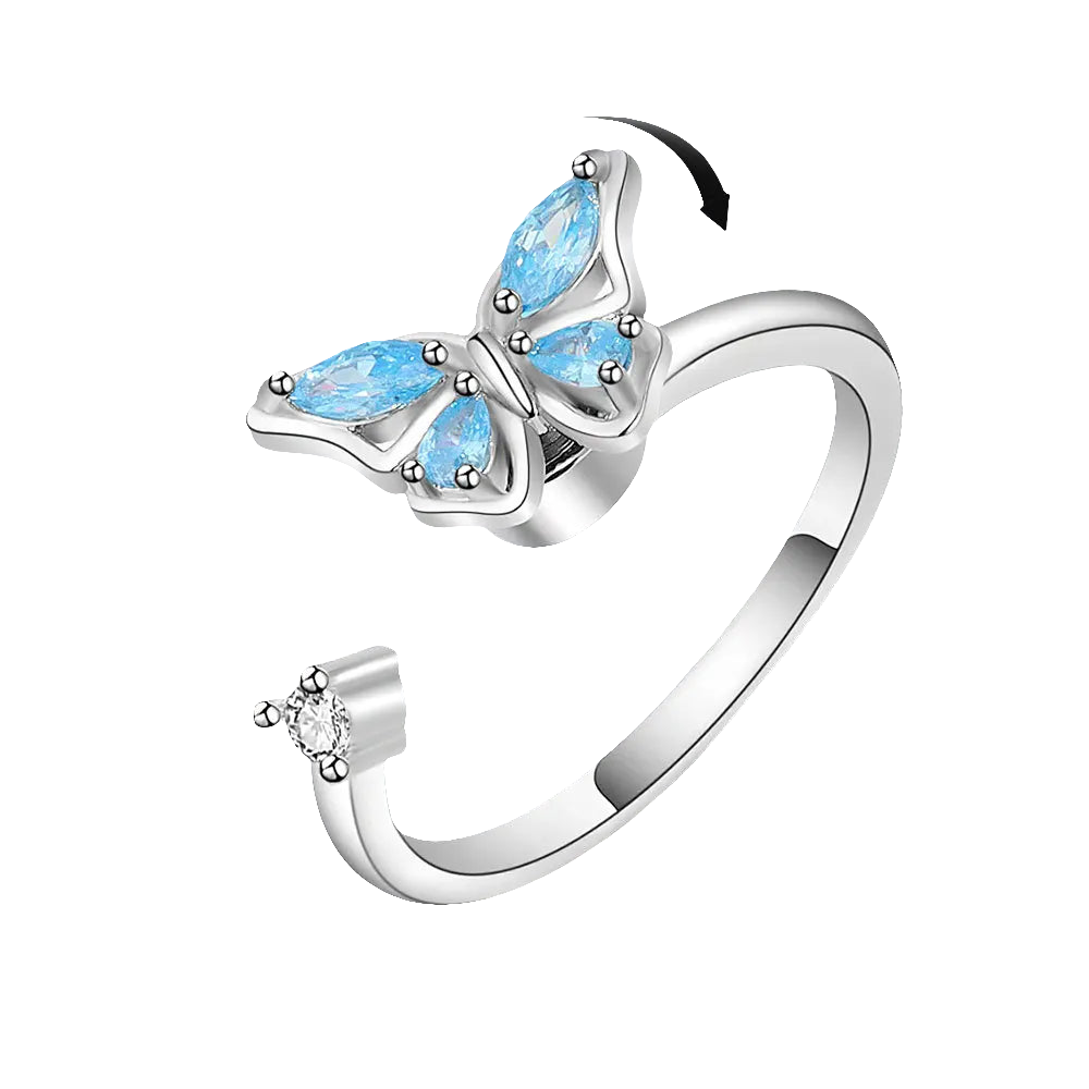 Wings of Transformation - Sleek Fidget Ring in Sterling Silver for ADHD - Blue & Silver Edition