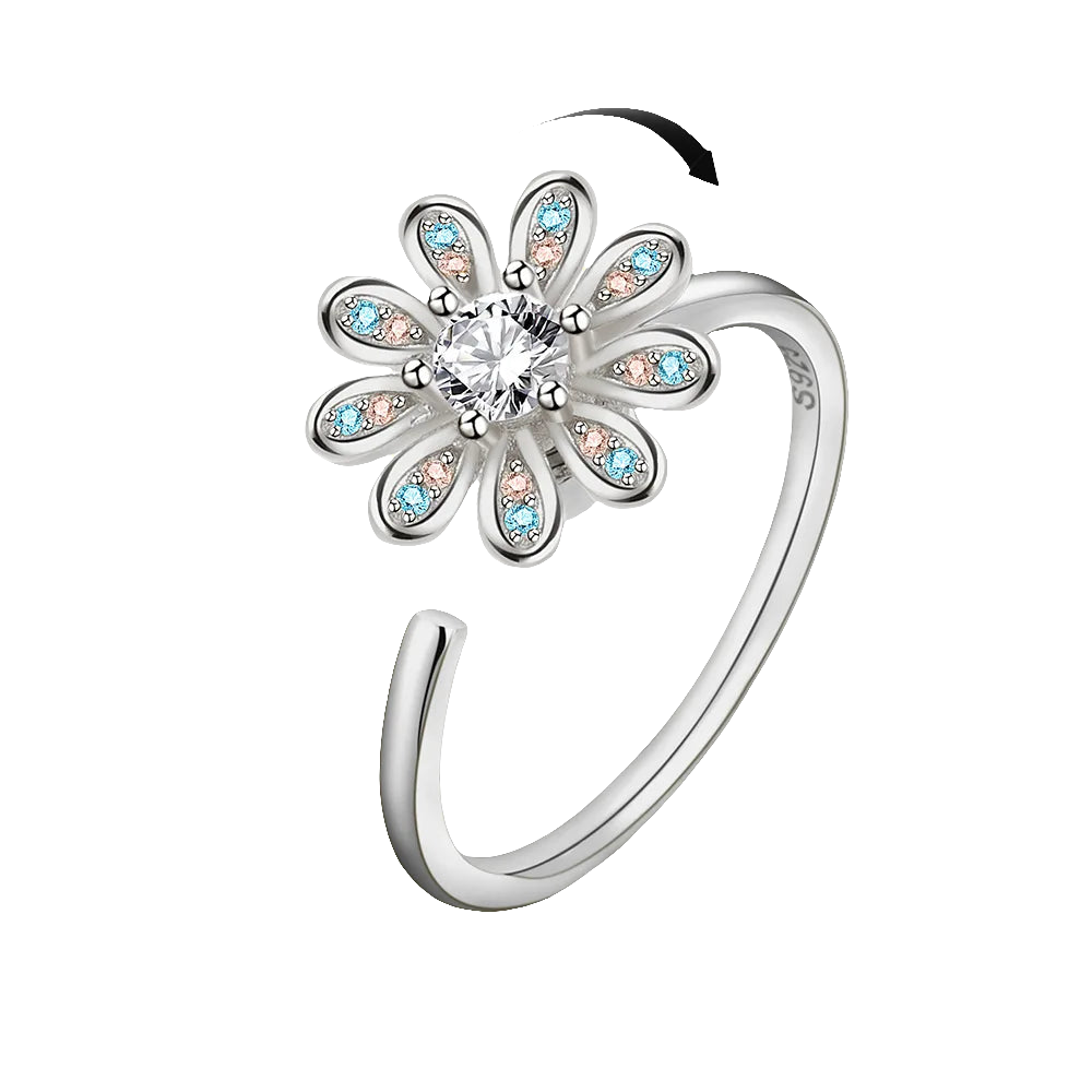 Moonlit Flora - ADHD Fidget Ring – Elegant Spinner - Silver Edition