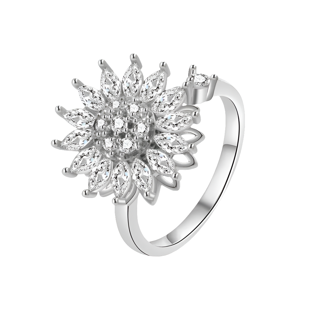 silver fidget ring core spin big flower anxiety relief jewelry spinner ring for focus