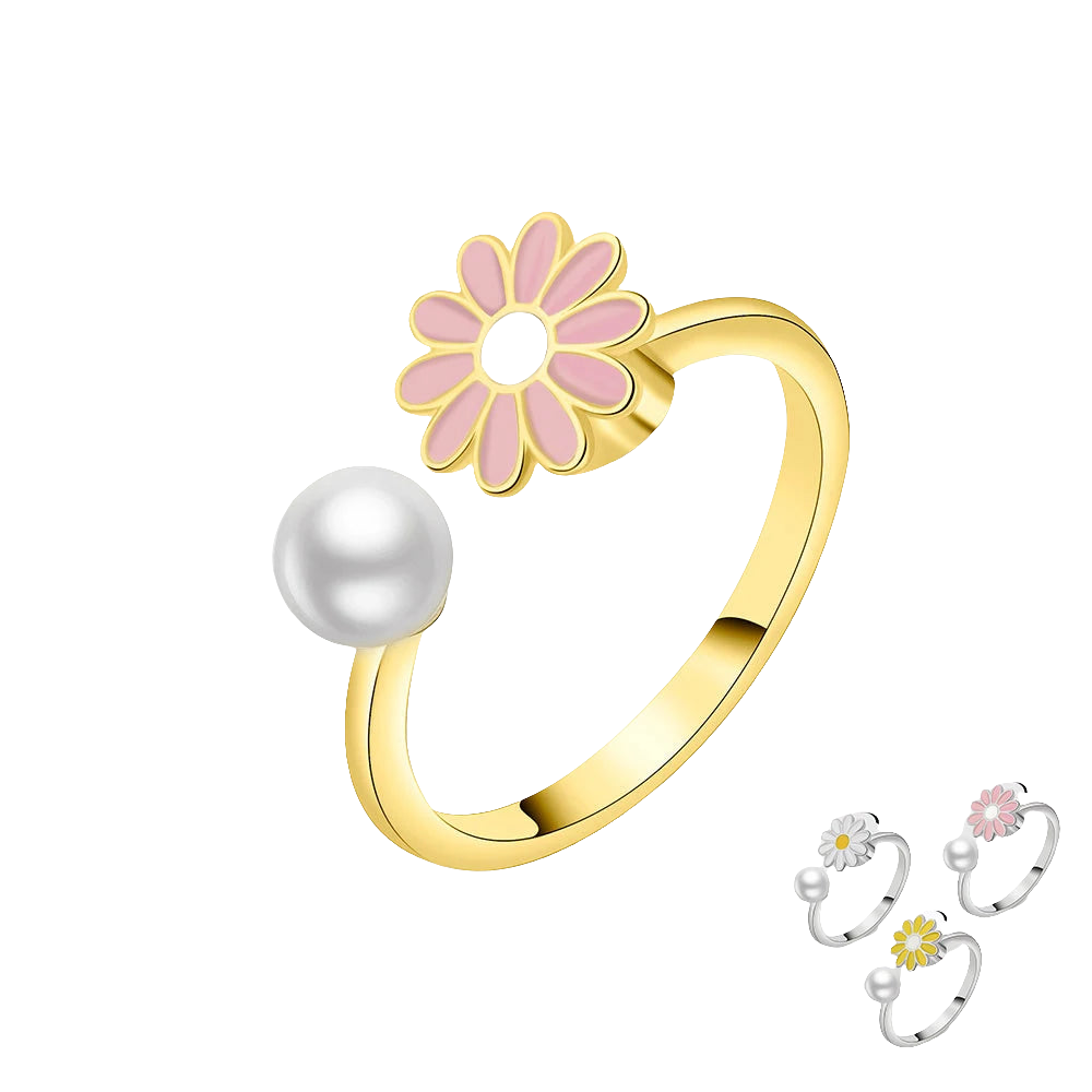 gold fidget ring core spin daisy flower anxiety relief jewelry spinner ring for focus