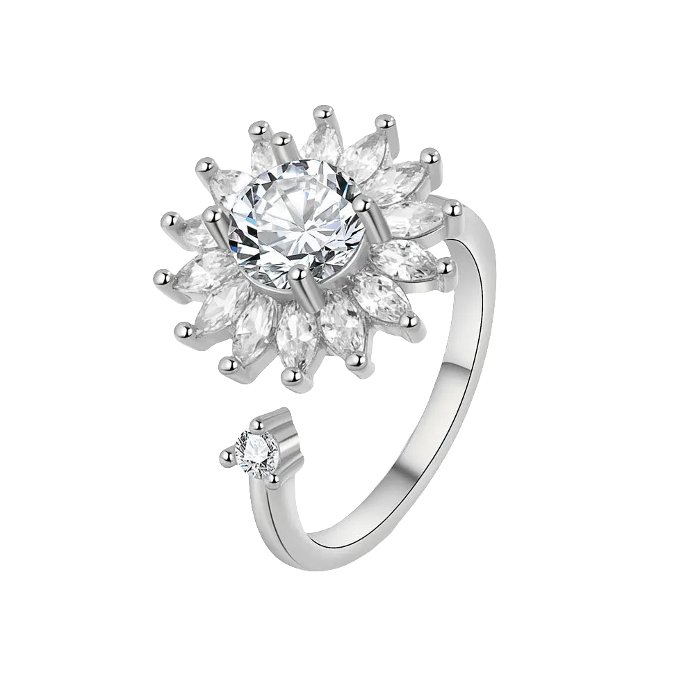 silver fidget ring core spin aster flower anxiety relief jewelry spinner ring for focus