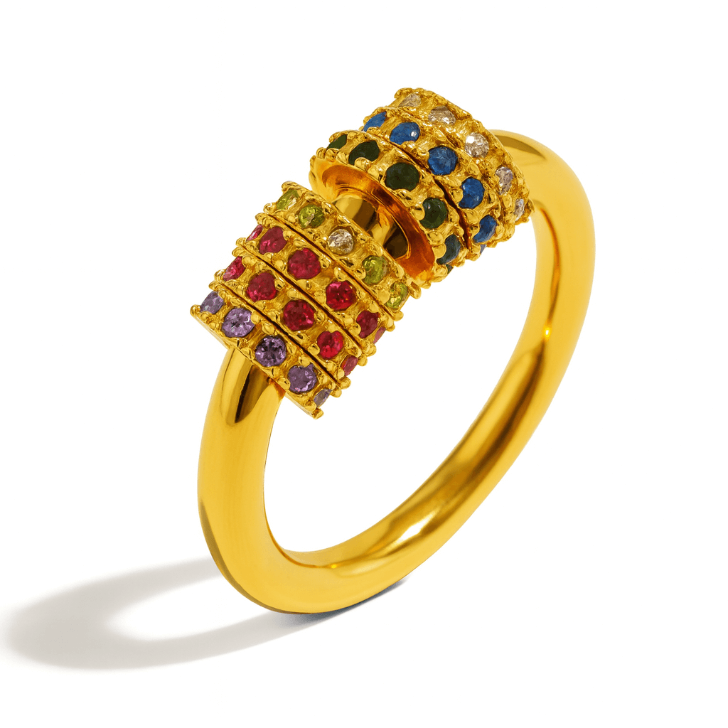 gold fidget ring bead roll band anxiety relief jewelry spinner ring for focus