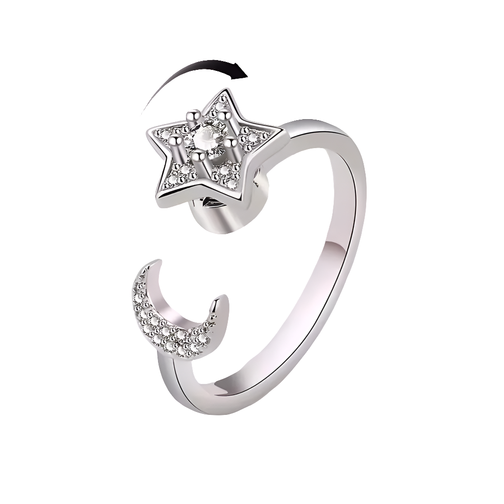 silver fidget ring core spin star and moon anxiety relief jewelry spinner ring for focus