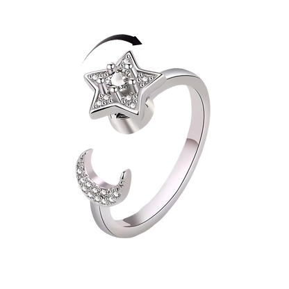 silver fidget ring core spin star and moon anxiety relief jewelry spinner ring for focus