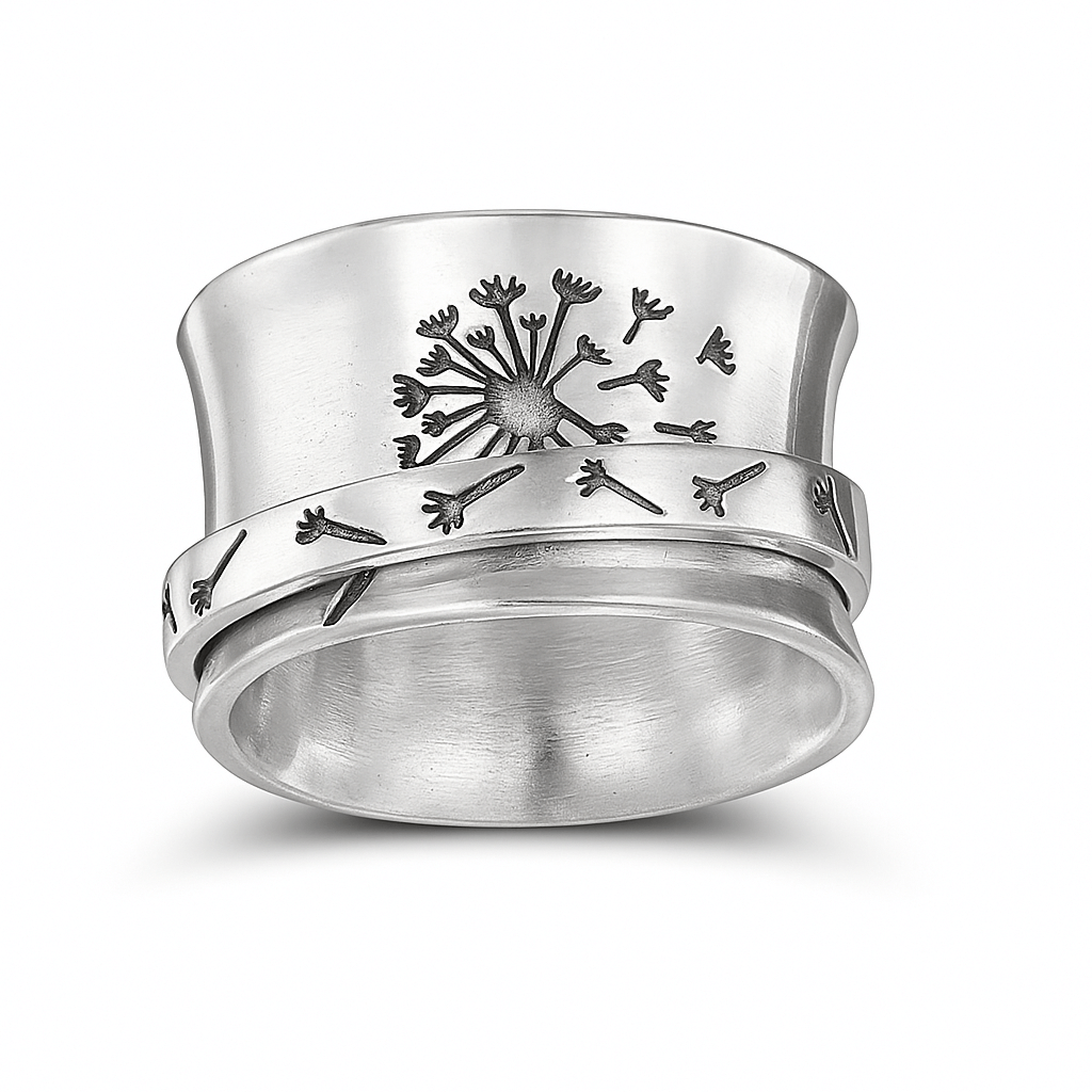 Wish Whisperer – Dandelion Dual Spin™ Fidget Ring (Silver)