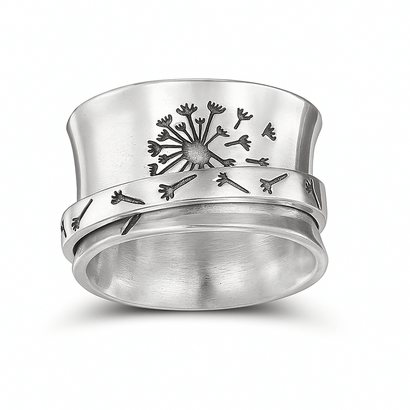 Wish Whisperer – Dandelion Dual Spin™ Fidget Ring (Silver)