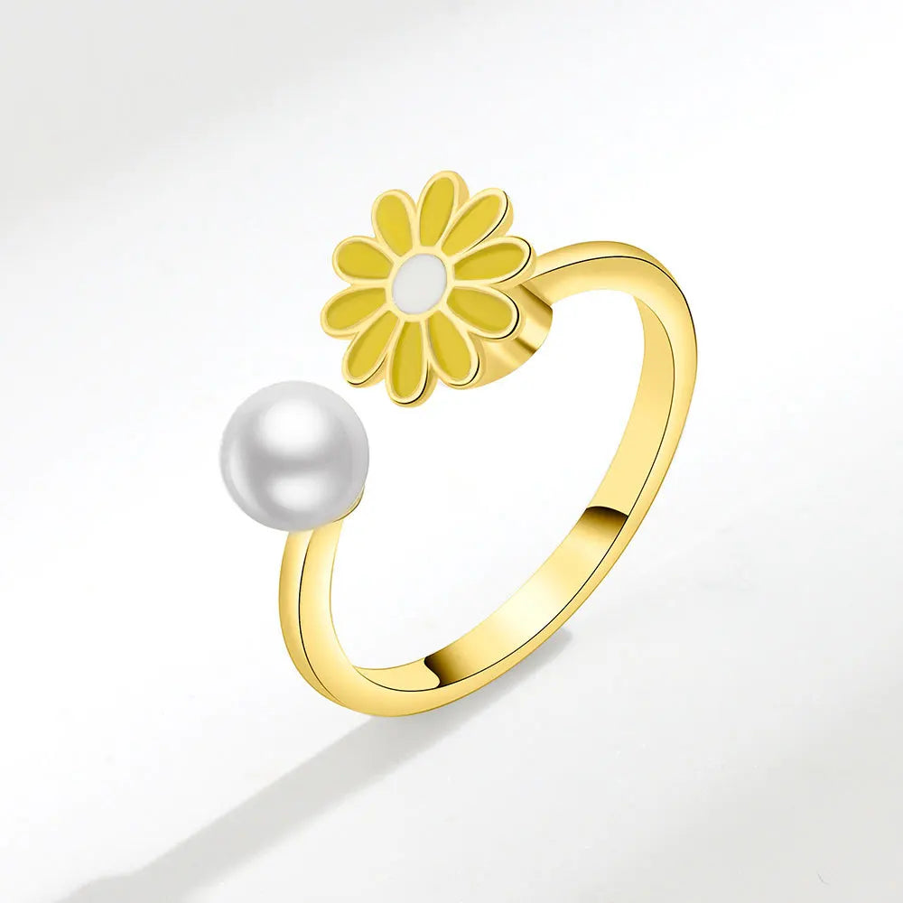 Eternal Daisy - ADHD Ring in Fine Sterling Silver - Gold and Yellow Edition