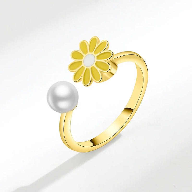 Eternal Daisy - ADHD Ring in Fine Sterling Silver - Gold and Yellow Edition - extra image