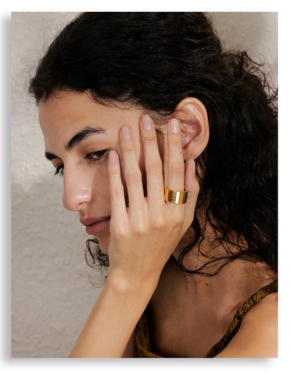 gold fidget ring gravity glide wide band with tiny beads anxiety relief jewelry spinner ring for focus