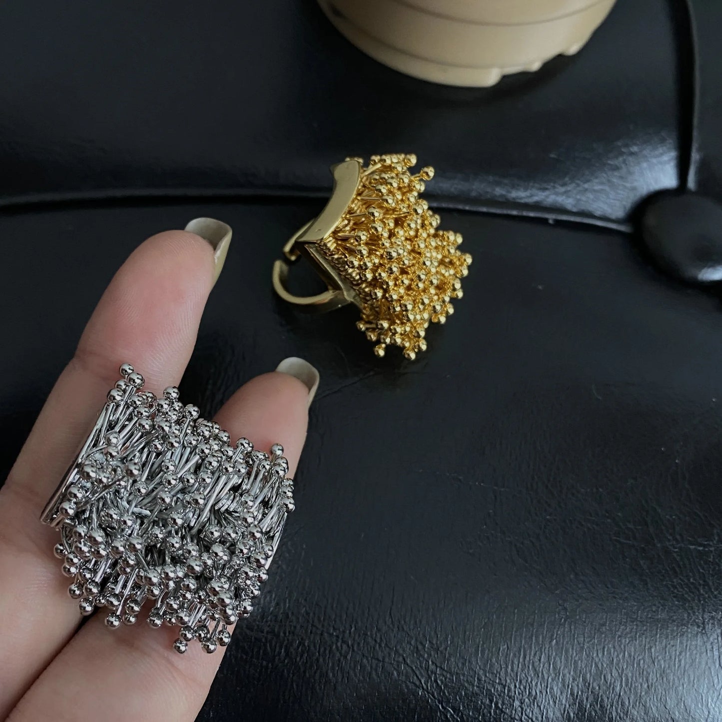 gold fidget ring textured rub multiple pins on square anxiety relief jewelry spinner ring for focus