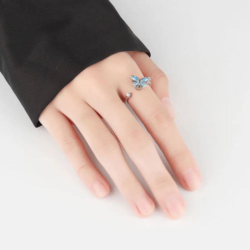 Wings of Transformation - Sleek Fidget Ring in Sterling Silver for ADHD - Blue & Silver Edition - extra image