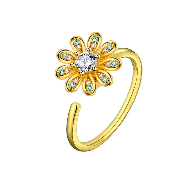 Moonlit Flora - Sophisticated Spinner Ring for ADHD Support - Gold Edition