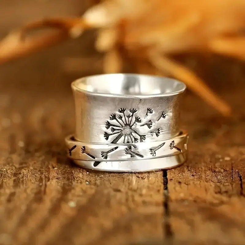 Wish Whisperer – Dandelion Dual Spin™ Fidget Ring (Silver)