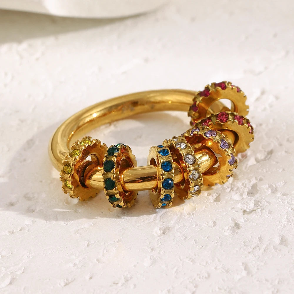 Chakra gold fidget ring bead roll band anxiety relief jewelry spinner ring for focus