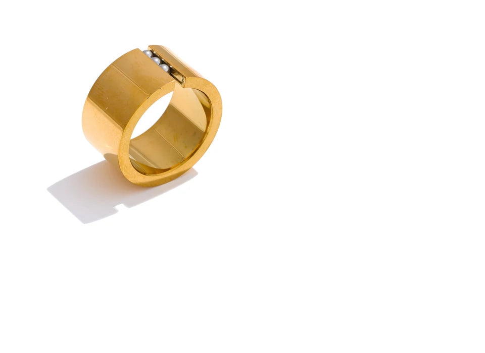 gold fidget ring gravity glide wide band with tiny beads anxiety relief jewelry spinner ring for focus