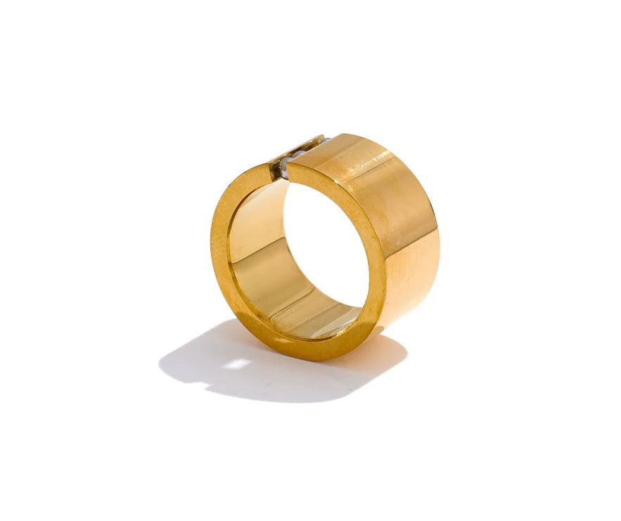 gold fidget ring gravity glide wide band with tiny beads anxiety relief jewelry spinner ring for focus