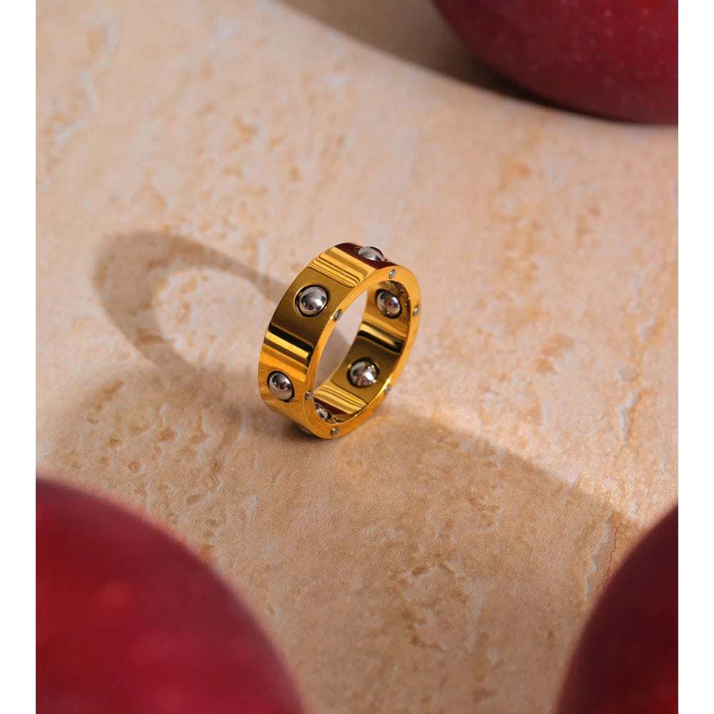 gold fidget ring bead roll wide band with beads anxiety relief jewelry spinner ring for focus