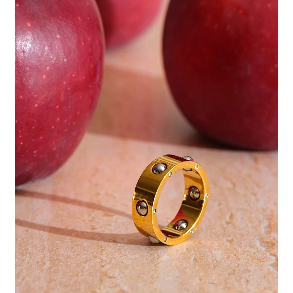 gold fidget ring bead roll wide band with beads anxiety relief jewelry spinner ring for focus