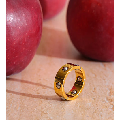 gold fidget ring bead roll wide band with beads anxiety relief jewelry spinner ring for focus