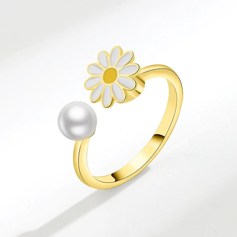 Eternal Daisy - 925 Silver Rotatable Ring – Focus in Style - White & Gold Edition - extra image