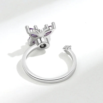 Wings of Transformation - Chic Rotating ADHD Ring for Women in 925 Silver - Purple & Silver Edition