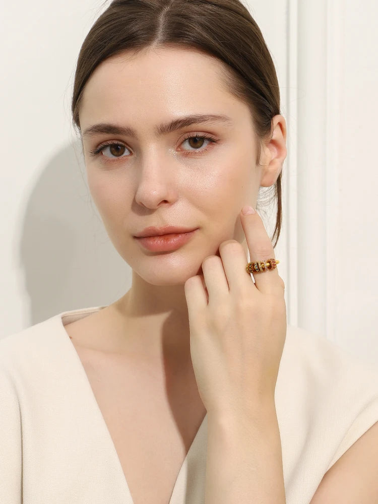 gold fidget ring bead roll band anxiety relief jewelry spinner ring for focus