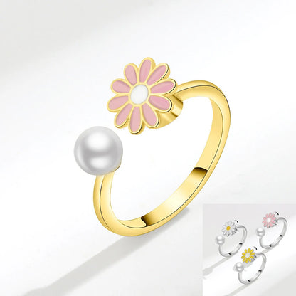 Eternal Daisy - Stylish Fidget Ring – Rotate to Relax - Pink & Gold Edition