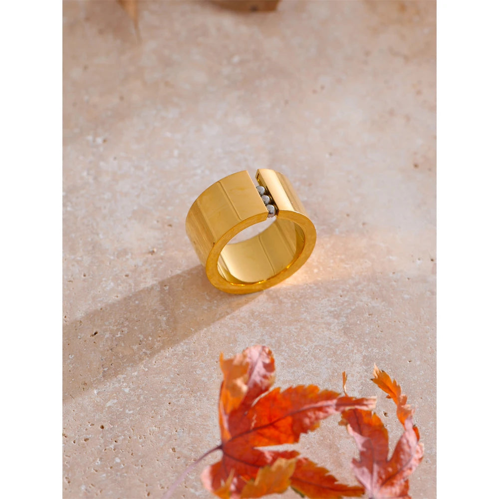 gold fidget ring gravity glide wide band with tiny beads anxiety relief jewelry spinner ring for focus